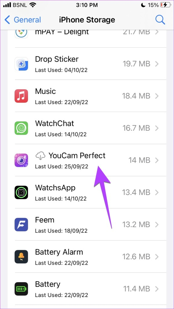  Offload شده، به Settings > General > iPhone Storage